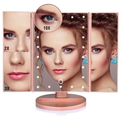LED Touchscreen Mirror - United States / 22 Lights Fold Gold